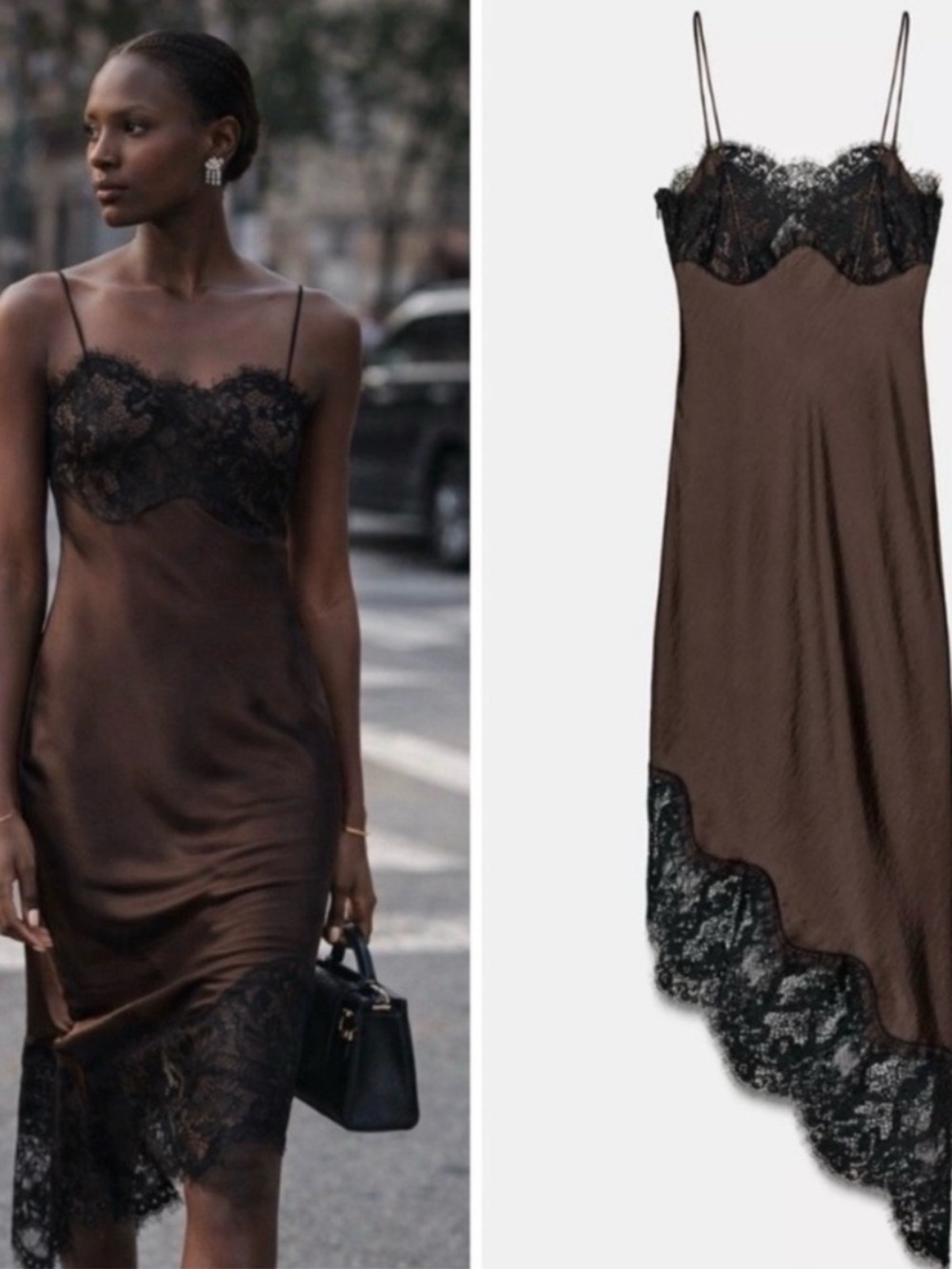 Zara Black Lace-Trim Slip Dress with Spaghetti Straps - Picture 2 of 4